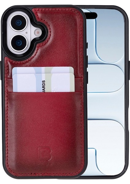 , Apple iPhone 17 Için, Hakiki Deri, El Yapımı Kartlıklı Kılıf, Iç Yüzeyi Kadife, Gölgeli Kırmızı