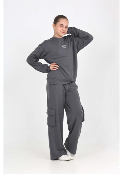 Kız Çocuk Double Face Kumaş Kargo Cepli ve Geniş Paçalı Alt-Üst Takım 12294