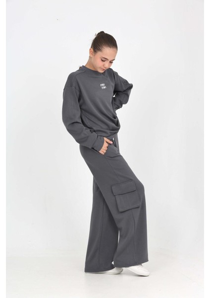 Kız Çocuk Double Face Kumaş Kargo Cepli ve Geniş Paçalı Alt-Üst Takım 12294 fiyatları