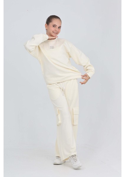 Kız Çocuk Double Face Kumaş Kargo Cepli ve Geniş Paçalı Alt-Üst Takım 12294 fiyatları