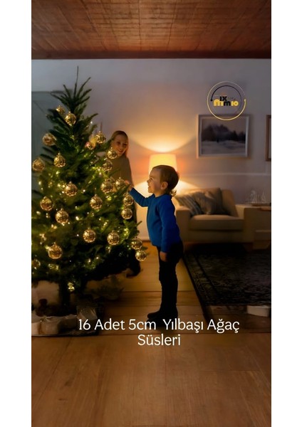 16'lı Yılbaşı Çam Ağacı Top Süsleri 5 cm Lüx Yeni Yıl ve Noel Ağacı Dekoratif Süs Seti