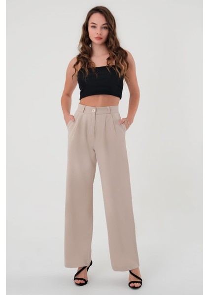 Kadın Taş Yüksek Bel Palazzo Pantolon fırsatları