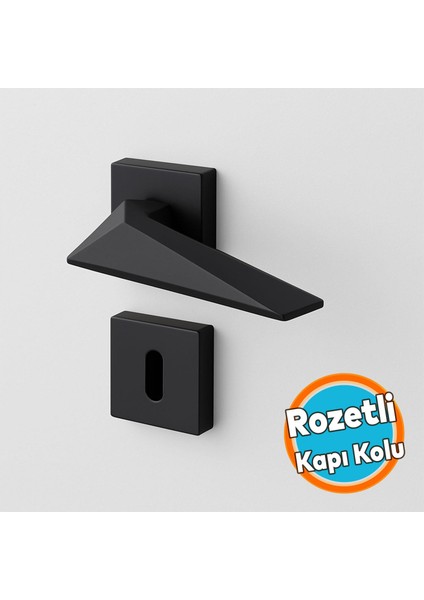 Kare Rozetli Oda Kapı Kolu Siyah Sağa Sola Uygun Iç Ev Kapısı Kolları Kilitlenebilir 1 Takım