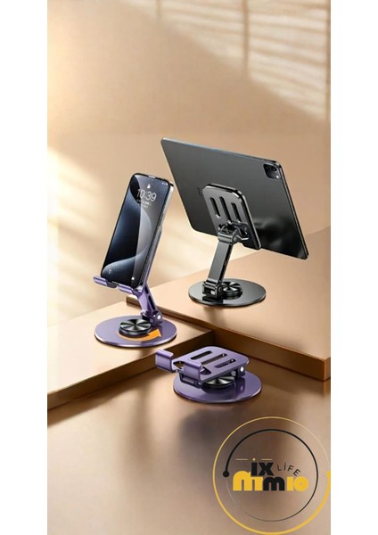 Metal 360° Döner Ayarlanabilir Telefon Tablet Standı Masaüstü Tutucu - Mor | Fibaks