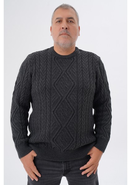 Büyük Beden Erkek Baklava Yürütmeli Saç Örgülü Bisiklet Yaka Yün Kazak TRIST-2121