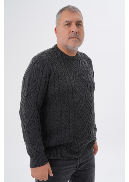 Büyük Beden Erkek Baklava Yürütmeli Saç Örgülü Bisiklet Yaka Yün Kazak TRIST-2121 modelleri