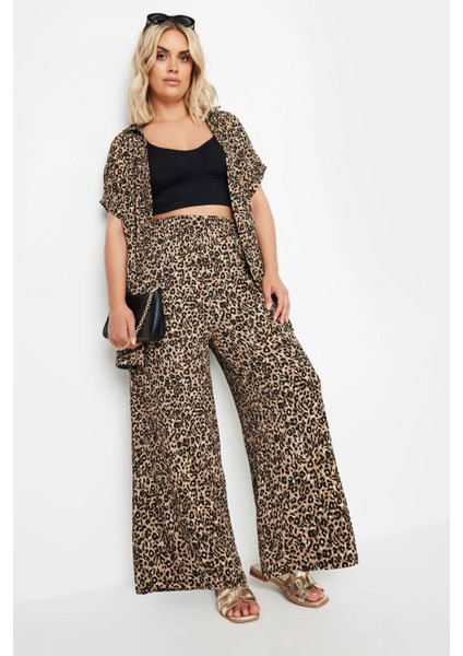 Büyük Beden Beli Lastikli Cepli Desenli Geniş Paça Pantolon 143770