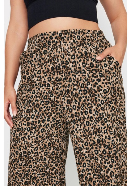 Büyük Beden Beli Lastikli Cepli Desenli Geniş Paça Pantolon 143770 fırsatları