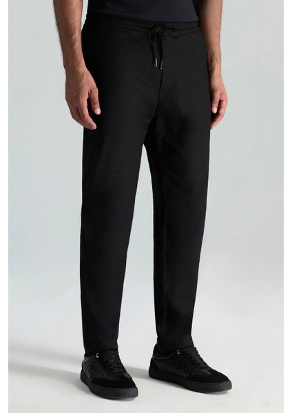 Pamuk Karışım Relax Fit Jogger Siyah Chino Pantolon