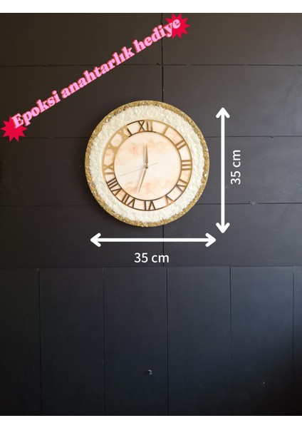 Duvar Saati - 35CM - Modern Dekoratif Duvar Saati - Epoksi Duvar Saati - El Yapımı Duvar Saati - Gold - Beyaz - Mavi Şık Duvar Saatleri