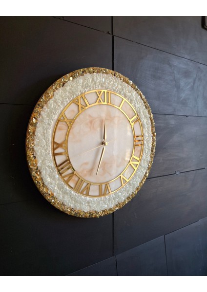 Duvar Saati - 35CM - Modern Dekoratif Duvar Saati - Epoksi Duvar Saati - El Yapımı Duvar Saati - Gold - Beyaz - Mavi Şık Duvar Saatleri fiyatları