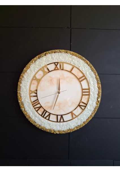 Duvar Saati - 35CM - Modern Dekoratif Duvar Saati - Epoksi Duvar Saati - El Yapımı Duvar Saati - Gold - Beyaz - Mavi Şık Duvar Saatleri fırsatları
