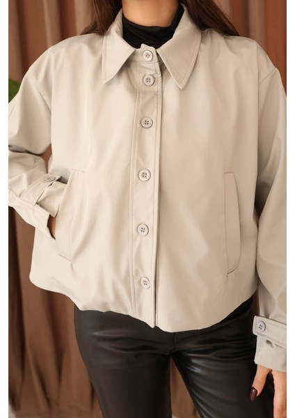 Kadın Gri Kısa Oversize Trençkot modelleri