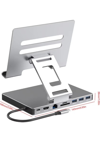 Yerleştirme Istasyonu Dizüstü Bilgisayar Standı Alüminyum Alaşımlı Çok Portlu Hub Pd Usb3.0 Standı Sd Tf Yuvası Gigabit Ethernet Yerleştirme Istasyonu (Yurt Dışından)