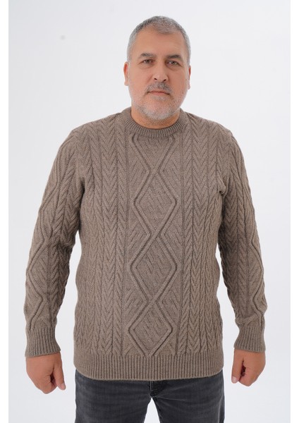 Büyük Beden Erkek Baklava Yürütmeli Saç Örgülü Bisiklet Yaka Yün Kazak TRIST-2121