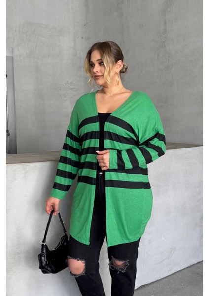 Büyük Beden Midi Boy Uzun Kollu Çizgili Ince Hırka 301568 fiyatları