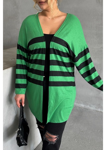 Büyük Beden Midi Boy Uzun Kollu Çizgili Ince Hırka 301568 indirimleri