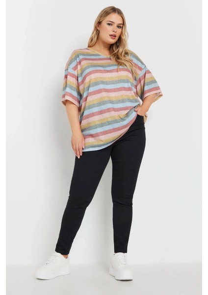 Büyük Beden V Yaka Kısa Kollu Çizgili T-Shirt 303524 fiyatları