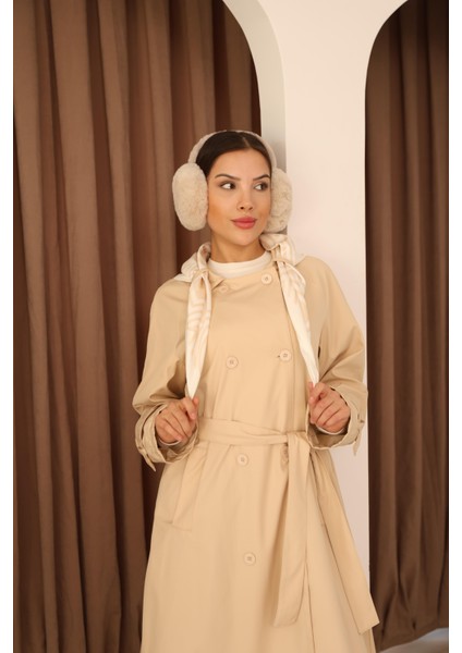 Kadın Taş Fular Detaylı Kuşaklı Uzun Trençkot fırsatları