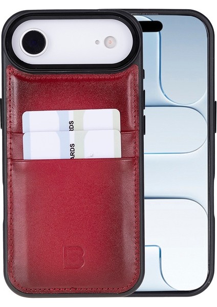 , Apple iPhone Air Için, Hakiki Deri, El Yapımı Kartlıklı Kılıf, Iç Yüzeyi Kadife, Gölgeli Kırmızı