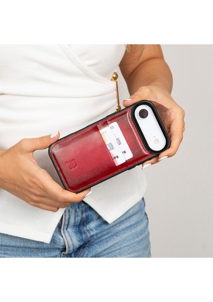 , Apple iPhone Air Için, Hakiki Deri, El Yapımı Kartlıklı Kılıf, Iç Yüzeyi Kadife, Gölgeli Kırmızı fiyatları