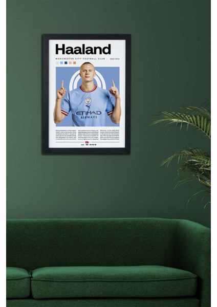 Erling Haaland Manchester City Siyah Çerçeveli Poster Tablo fiyatları