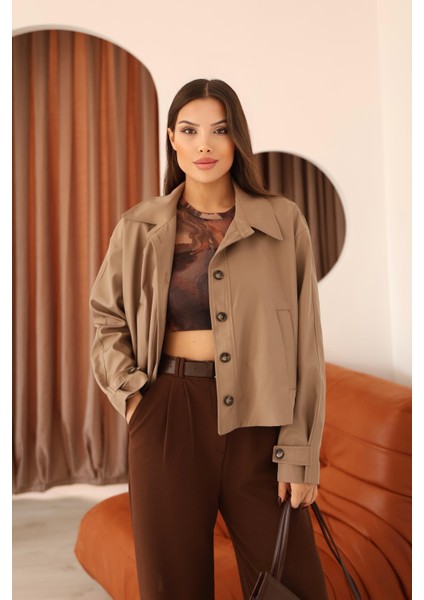 Kadın Vizon Kısa Oversize Trençkot