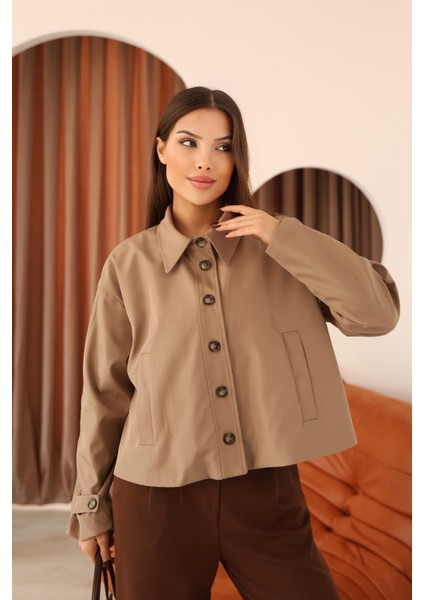 Kadın Vizon Kısa Oversize Trençkot modelleri