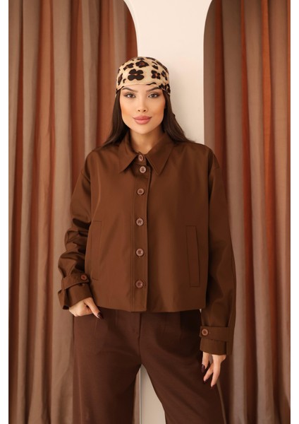 Kadın Kahverengi Kısa Oversize Trençkot