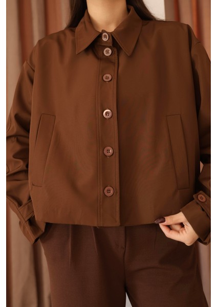Kadın Kahverengi Kısa Oversize Trençkot fırsatları