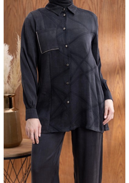 Cebi Taş Detaylı Önü Düğmeli Pantolonlu Takım - Siyah fırsatları