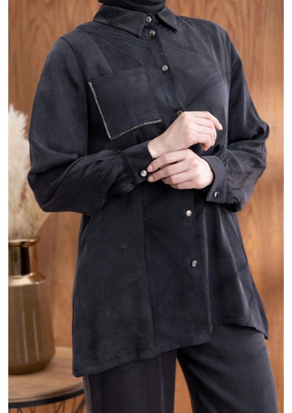 Cebi Taş Detaylı Önü Düğmeli Pantolonlu Takım - Siyah indirimleri