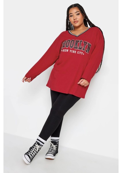 Büyük Beden V Yaka Uzun Kollu Baskılı Oversize T-Shirt 321314 fiyatları