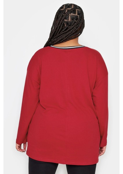 Büyük Beden V Yaka Uzun Kollu Baskılı Oversize T-Shirt 321314 indirimleri