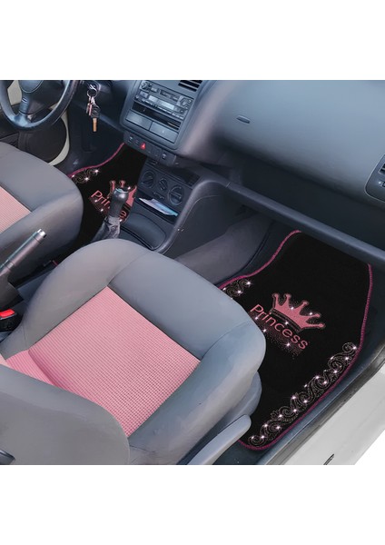 Işıltıya Hazır Ol, Bu Yol Senin! Pembe Taşlı Prenses Taç Desenli 5’li Nakışlı Oto Halı Paspas Seti modelleri
