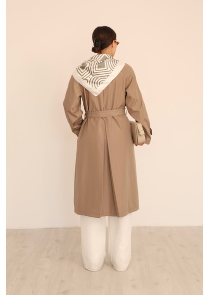 Kadın Vizon Fular Detaylı Kuşaklı Uzun Trençkot fırsatları