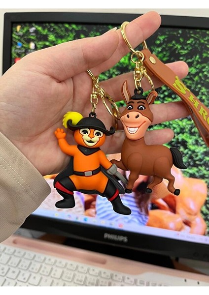 Çizmeli Kedi ve Eşek Karakterli Anahtarlık & Çanta Süsü