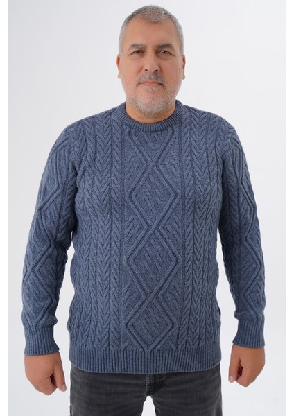 Büyük Beden Erkek Baklava Yürütmeli Saç Örgülü Bisiklet Yaka Yün Kazak TRIST-2121