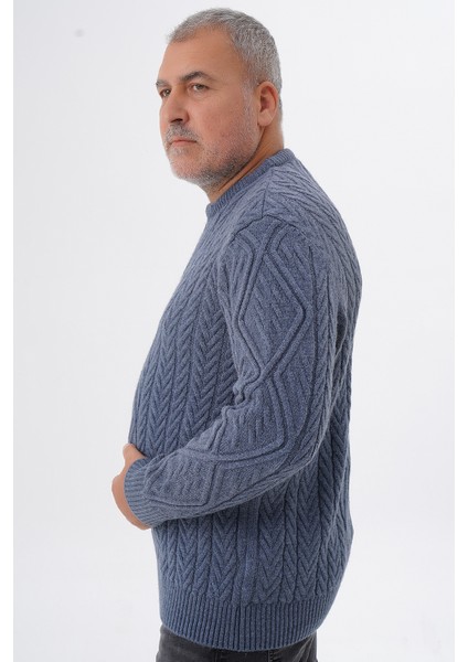 Büyük Beden Erkek Baklava Yürütmeli Saç Örgülü Bisiklet Yaka Yün Kazak TRIST-2121 modelleri