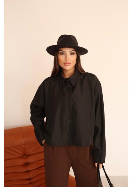 Kadın Siyah Kısa Oversize Trençkot fiyatları