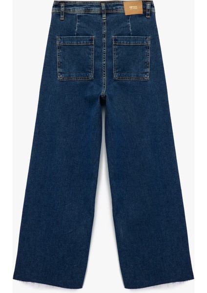 Yüksek Bel Düğmeli Geniş Kısa Paça Jean Pantolon - Culotte Jeans fiyatları