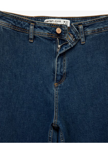 Yüksek Bel Düğmeli Geniş Kısa Paça Jean Pantolon - Culotte Jeans fırsatları