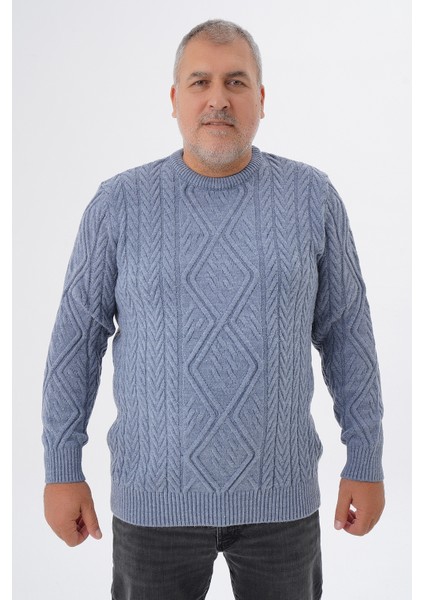 Büyük Beden Erkek Baklava Yürütmeli Saç Örgülü Bisiklet Yaka Yün Kazak TRIST-2121