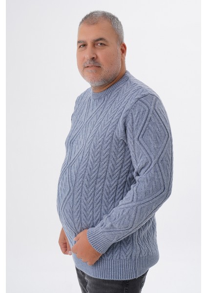 Büyük Beden Erkek Baklava Yürütmeli Saç Örgülü Bisiklet Yaka Yün Kazak TRIST-2121 modelleri