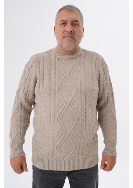 Büyük Beden Erkek Baklava Yürütmeli Saç Örgülü Bisiklet Yaka Yün Kazak TRIST-2121