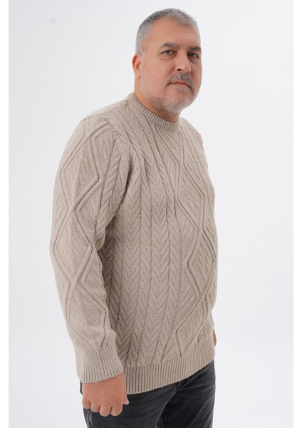 Büyük Beden Erkek Baklava Yürütmeli Saç Örgülü Bisiklet Yaka Yün Kazak TRIST-2121 modelleri