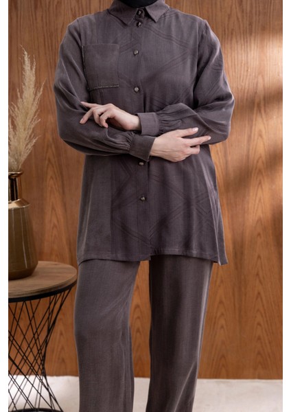 Cebi Taş Detaylı Önü Düğmeli Pantolonlu Takım - Kahve modelleri