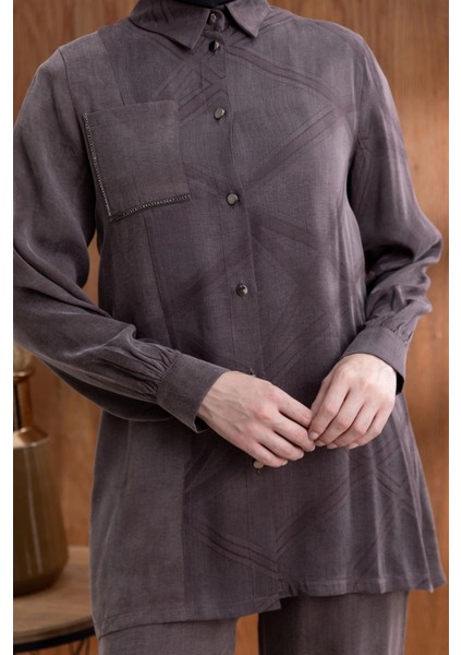 Cebi Taş Detaylı Önü Düğmeli Pantolonlu Takım - Kahve indirimleri