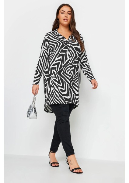 Büyük Beden Soyut Desenli Uzun Kesim Uzun Kollu Gömlek 302995 fiyatları