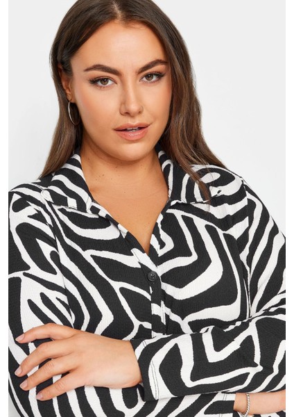 Büyük Beden Soyut Desenli Uzun Kesim Uzun Kollu Gömlek 302995 fırsatları